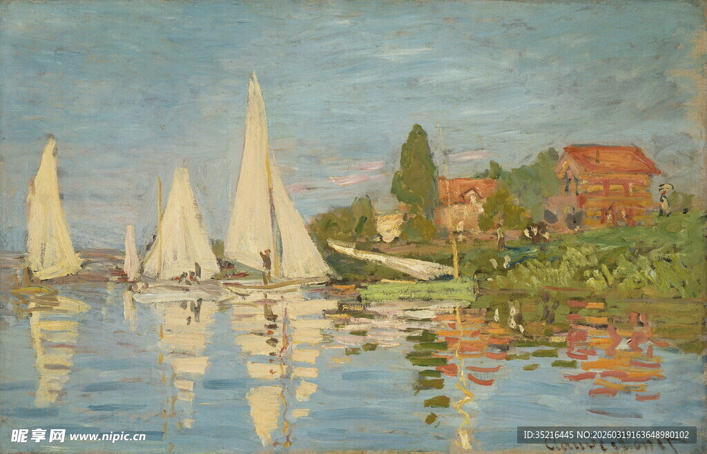 海上白帆与岸边景致