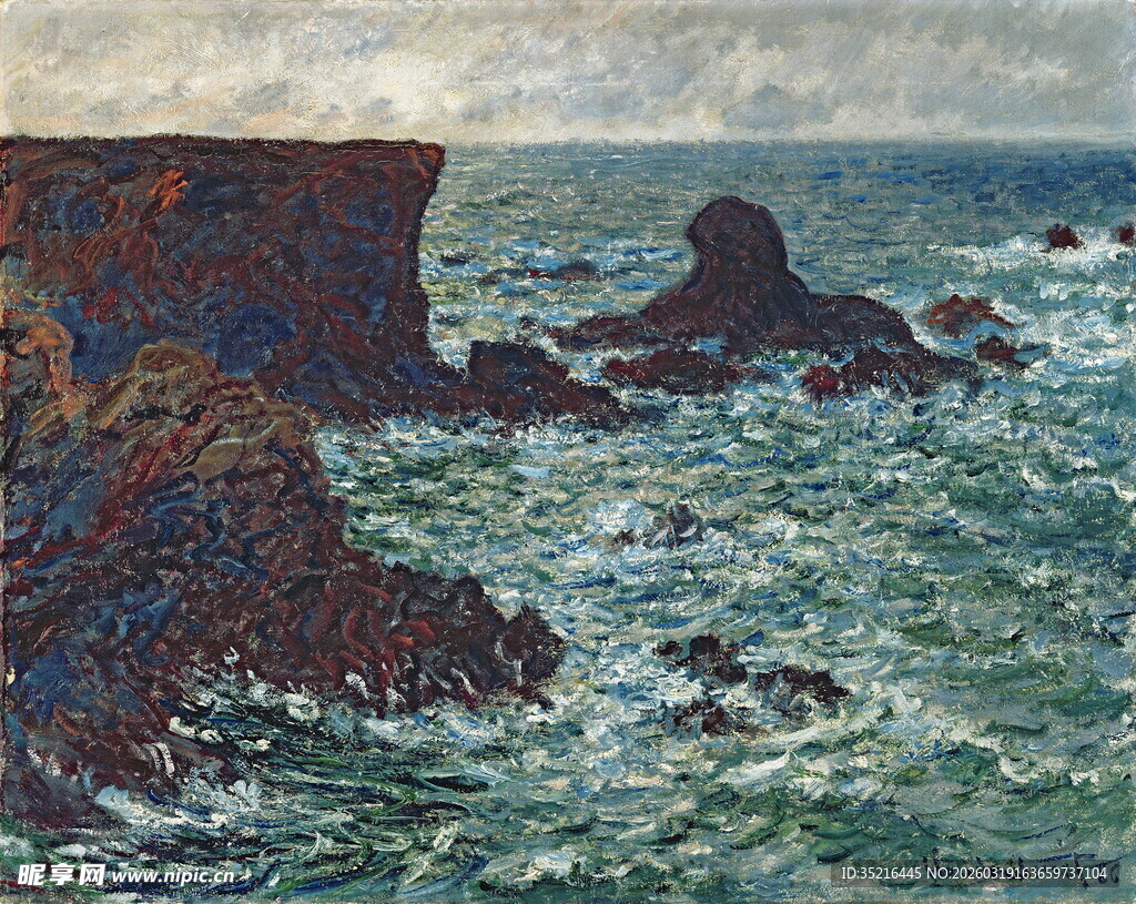 海边礁石与翻涌海浪