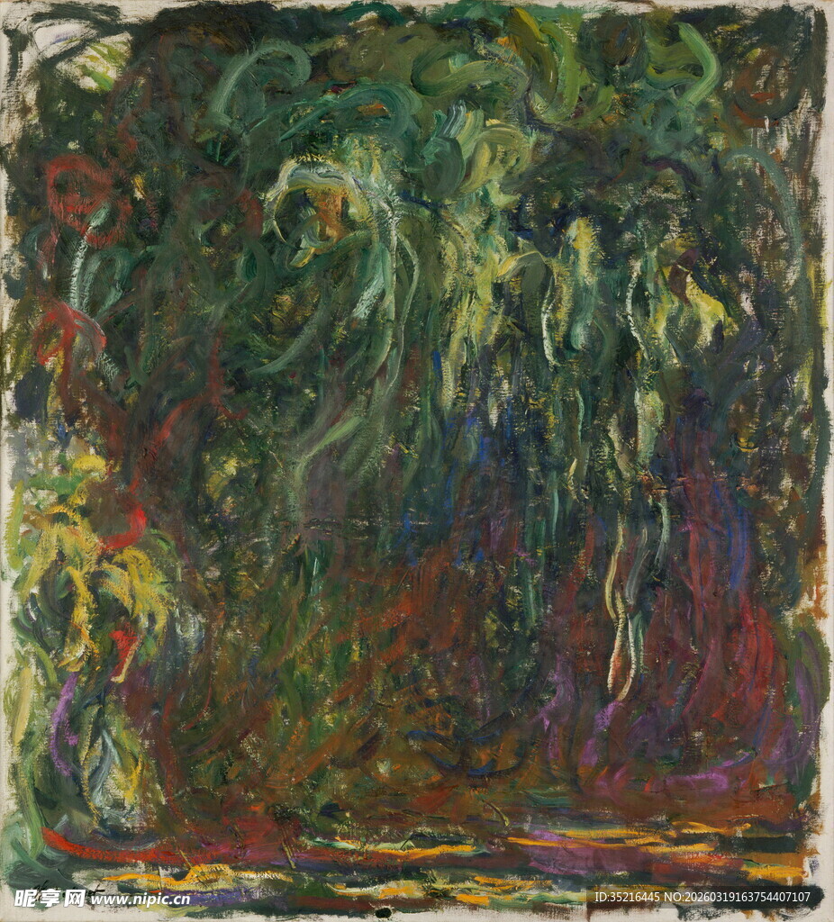 印象派风格的繁茂绿植画作