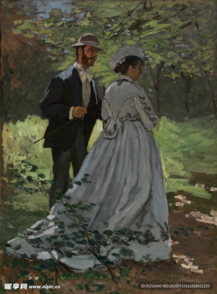 古典情侣漫步花园