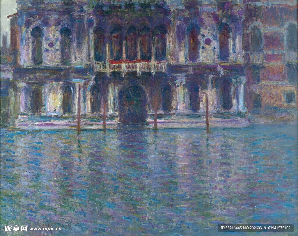 威尼斯水边建筑风景画作