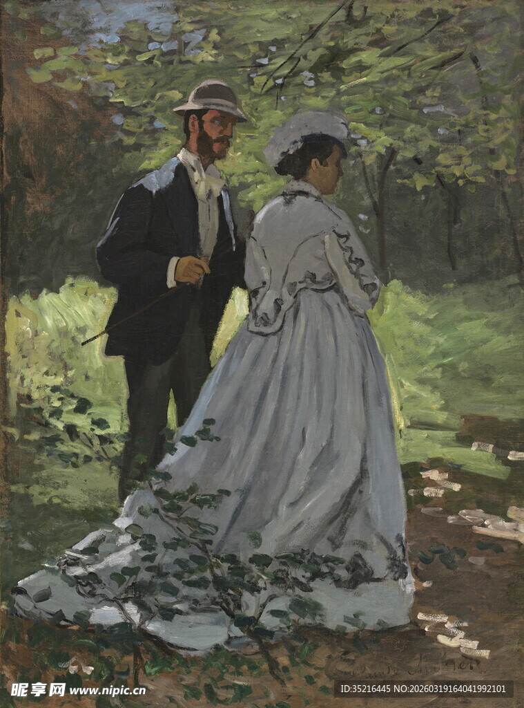 复古装扮男女漫步花园