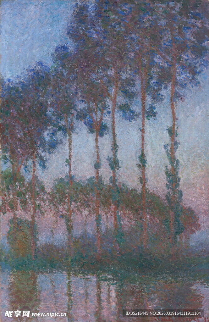 湖畔树木黄昏美景