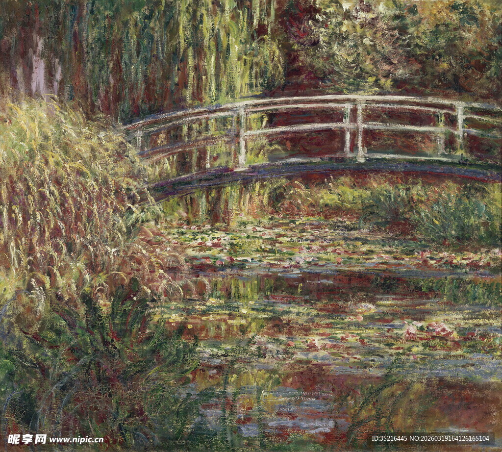 莫奈风格的河畔木桥风景