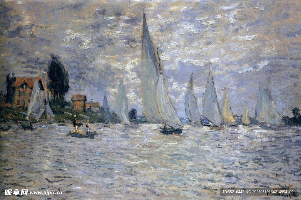 海上帆船风景油画