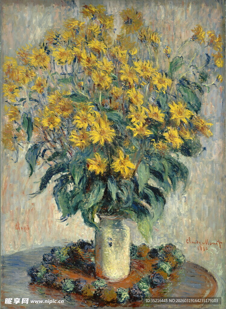 花瓶中的黄色花卉静物