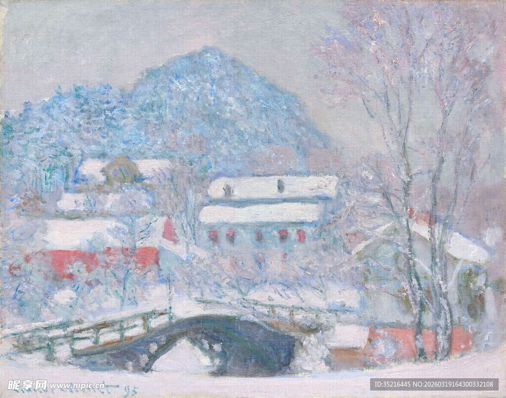 冬日雪景中的宁静村落