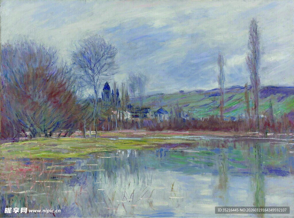 河畔风景油画