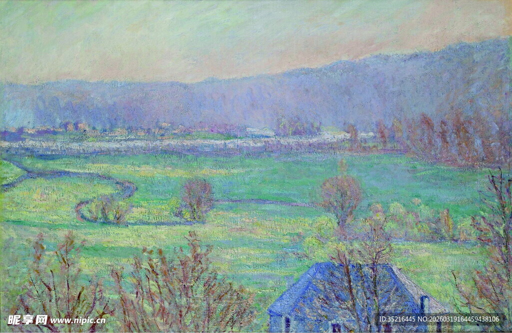 田园风光中的蓝色小屋