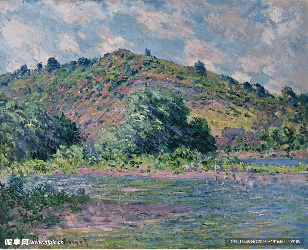 田园湖畔风景油画