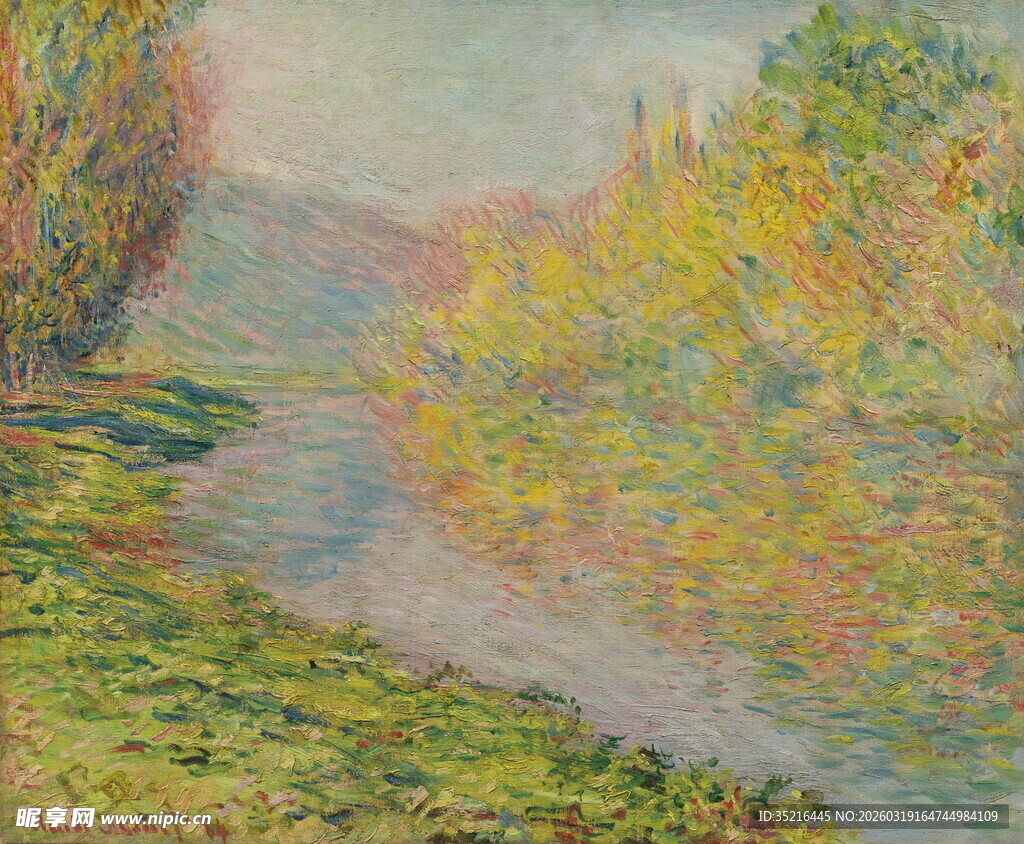 河畔风光油画