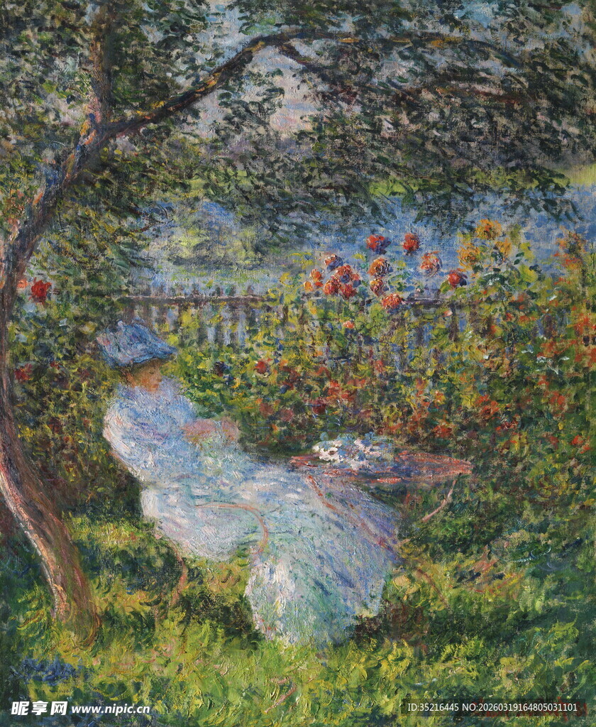 花园中的白衣女子