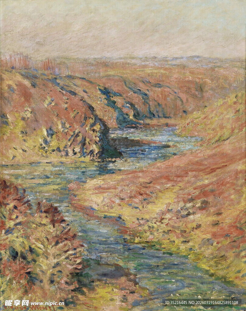 秋日河谷风景油画