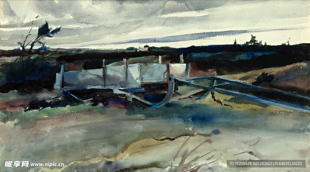 乡村景色水彩画