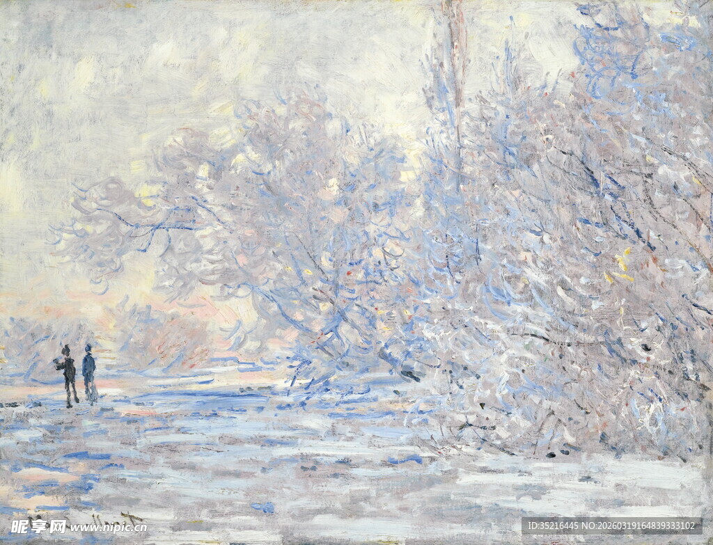 冬日雪景中的漫步身影