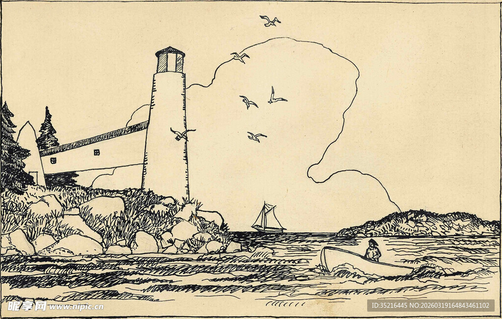 海岸灯塔风景图