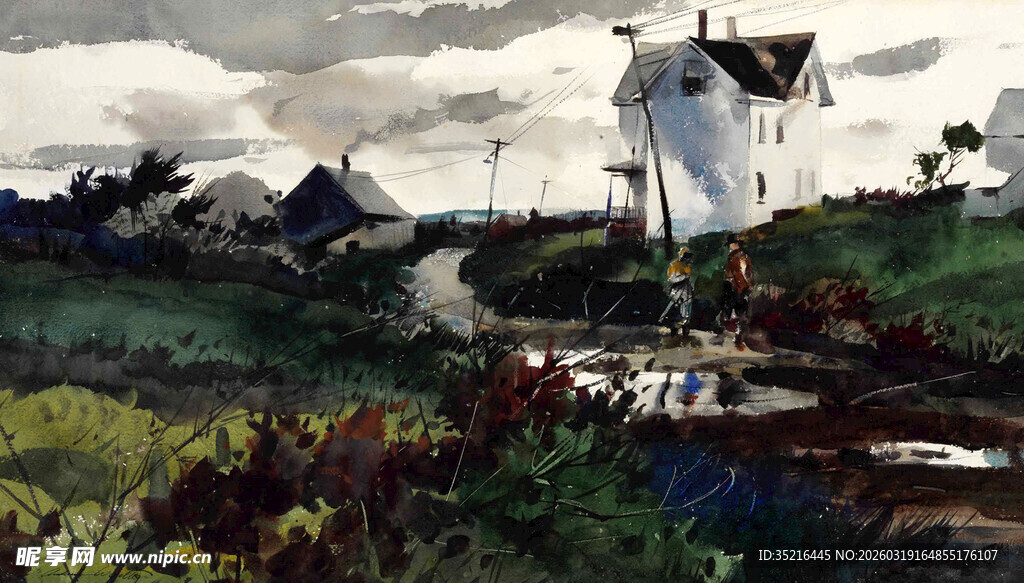 乡村风车风景图