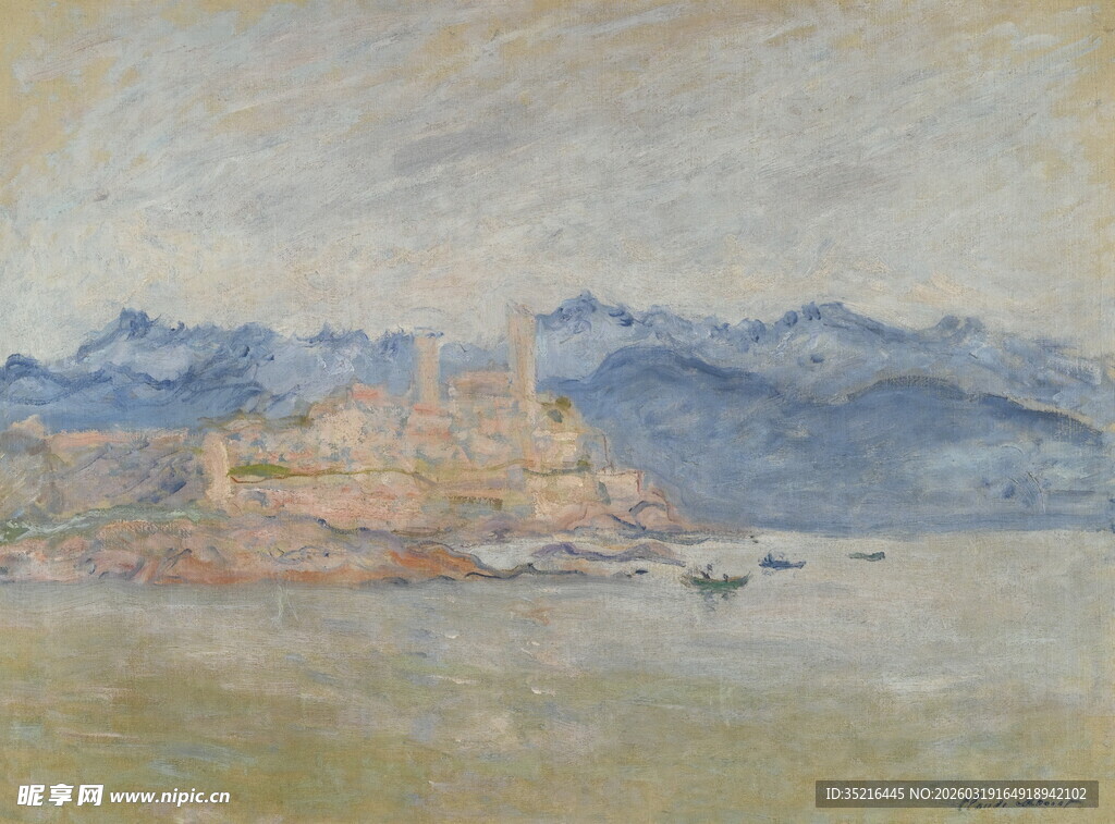 海边城镇风景油画