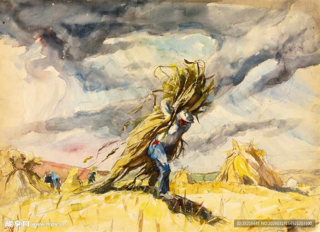 田野间的丰收劳作场景