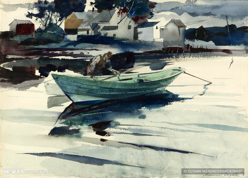 宁静港湾中的停泊小船