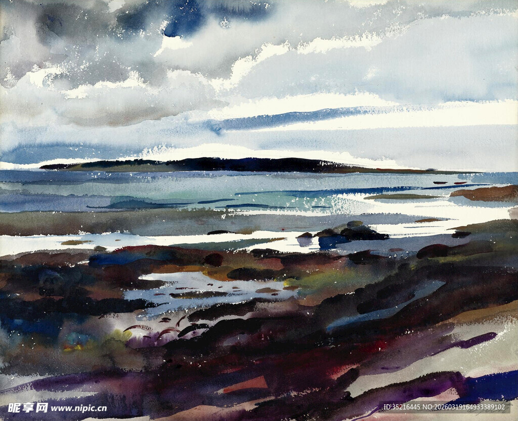 海边风景水彩画