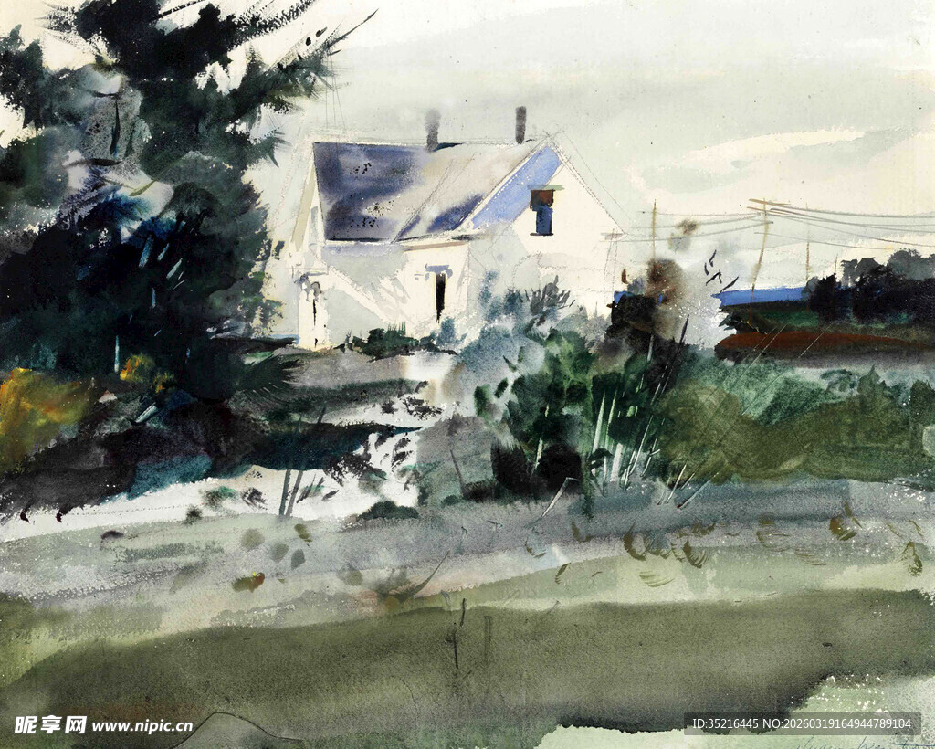 乡村风景水彩画