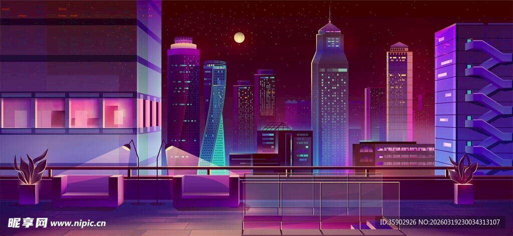 霓虹都市夜景梦幻建筑风光