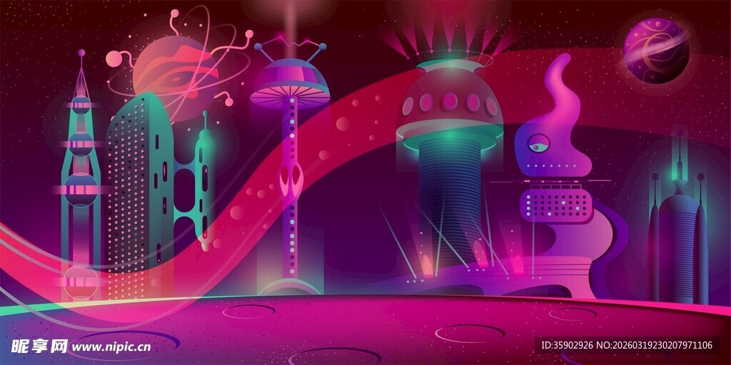 梦幻霓虹科幻风场景