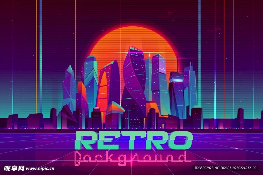 复古未来风霓虹都市景观