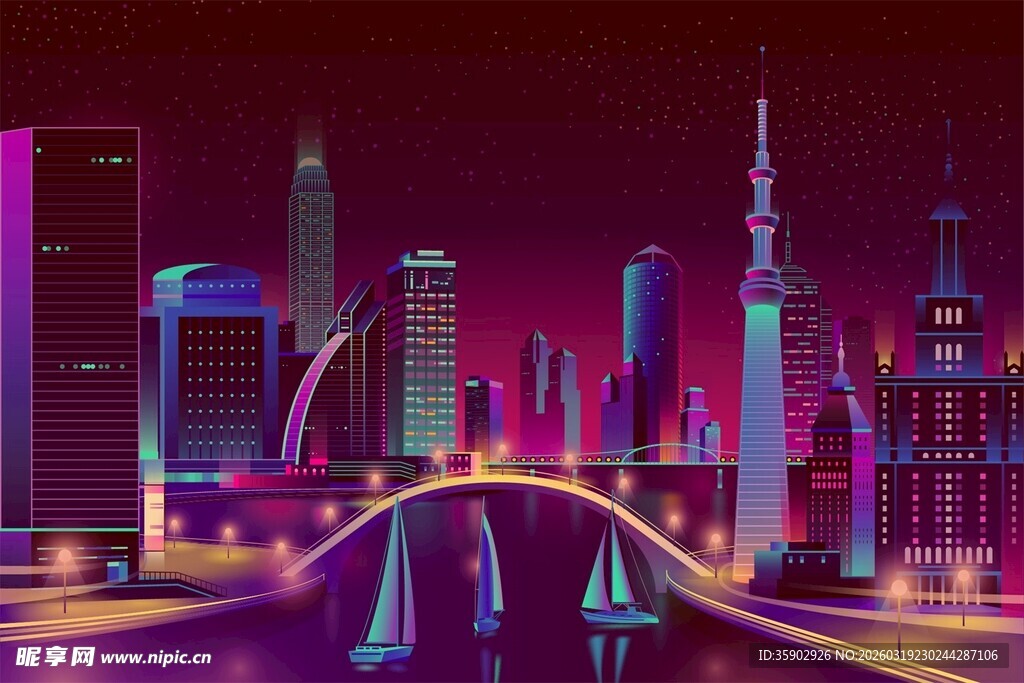 霓虹都市夜景桥梁建筑