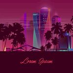 霓虹都市下的棕榈树景观