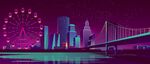 梦幻夜景中的摩天轮与桥梁
