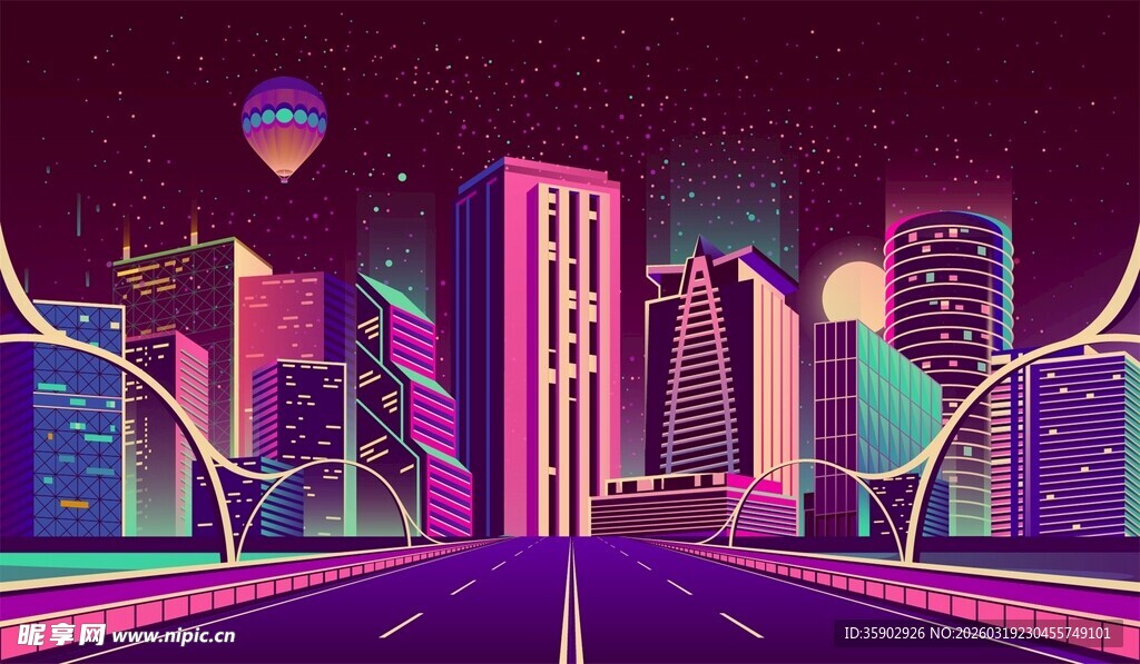 霓虹都市未来感道路景观