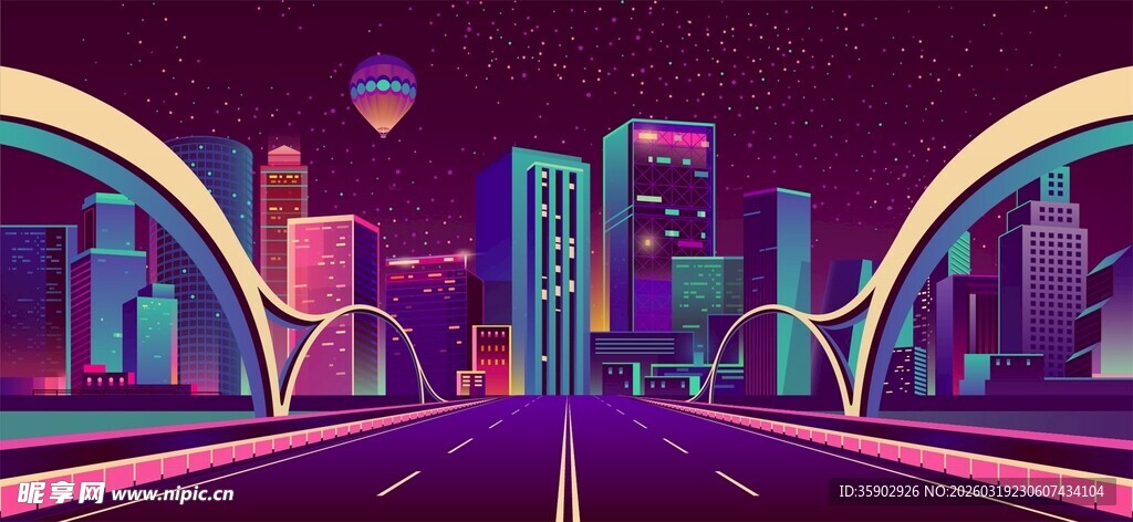 未来都市霓虹夜景