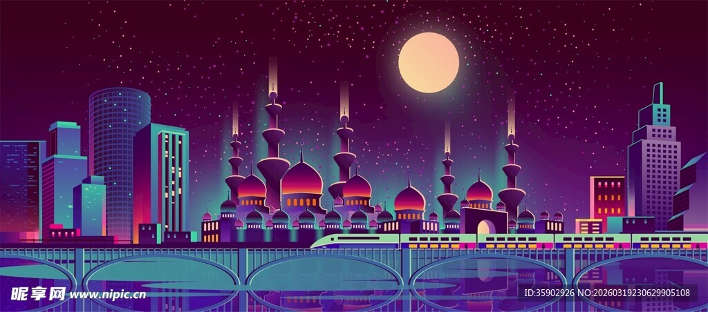 梦幻都市月夜景观