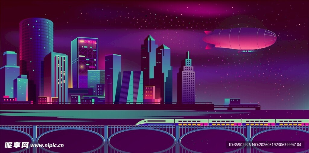 梦幻紫色都市夜景