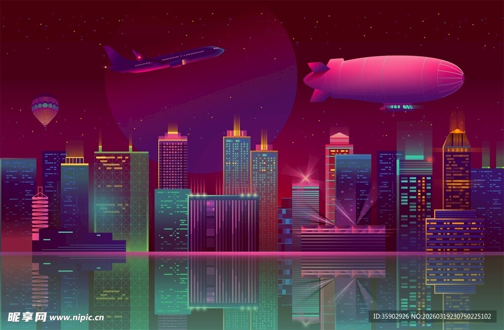 梦幻未来城市天际景观