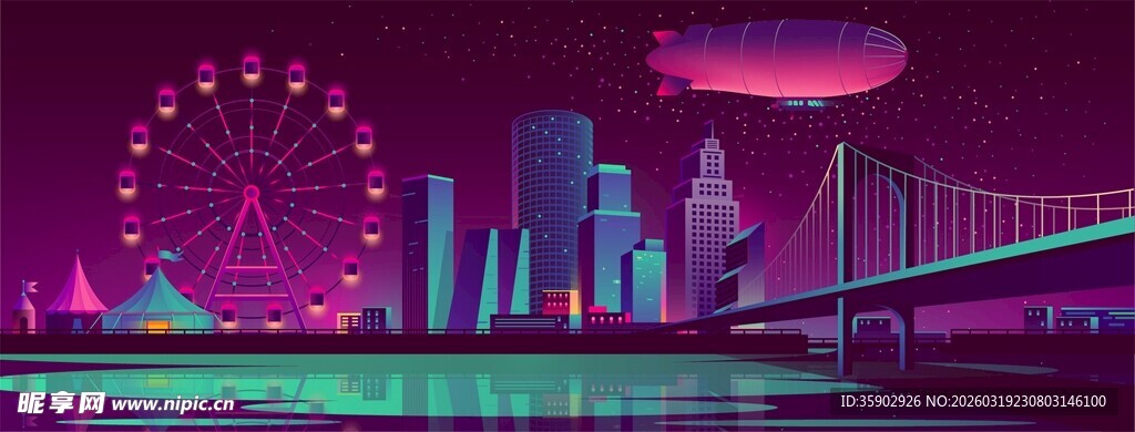 梦幻霓虹都市夜景