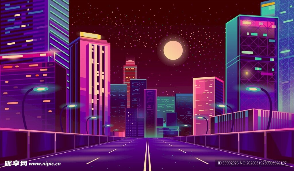 霓虹都市夜景未来感道路