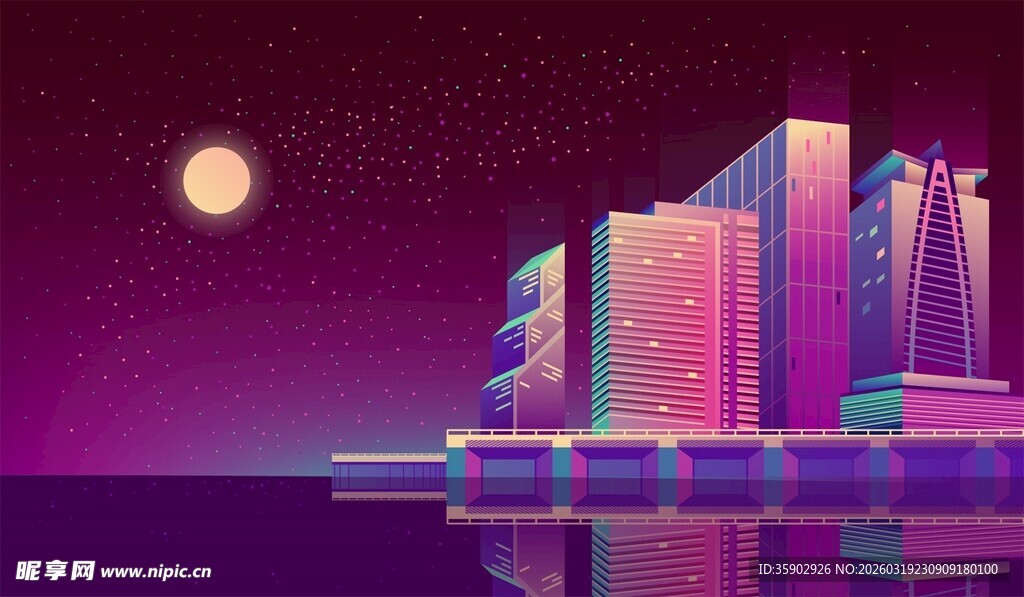 梦幻都市夜景霓虹闪烁