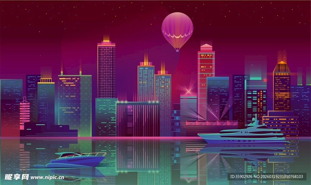 梦幻霓虹城市夜景