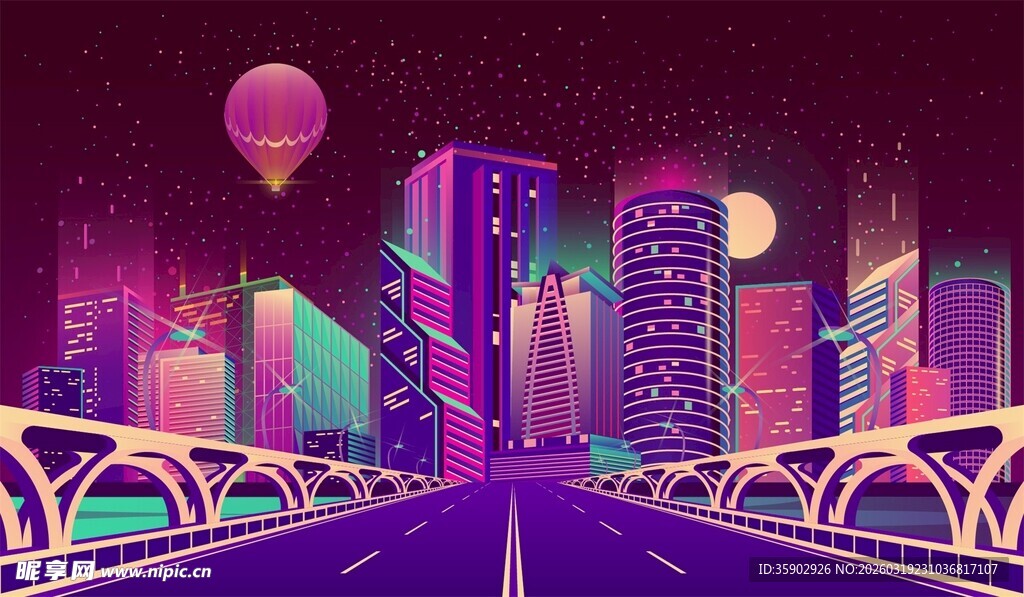 霓虹都市道路夜景