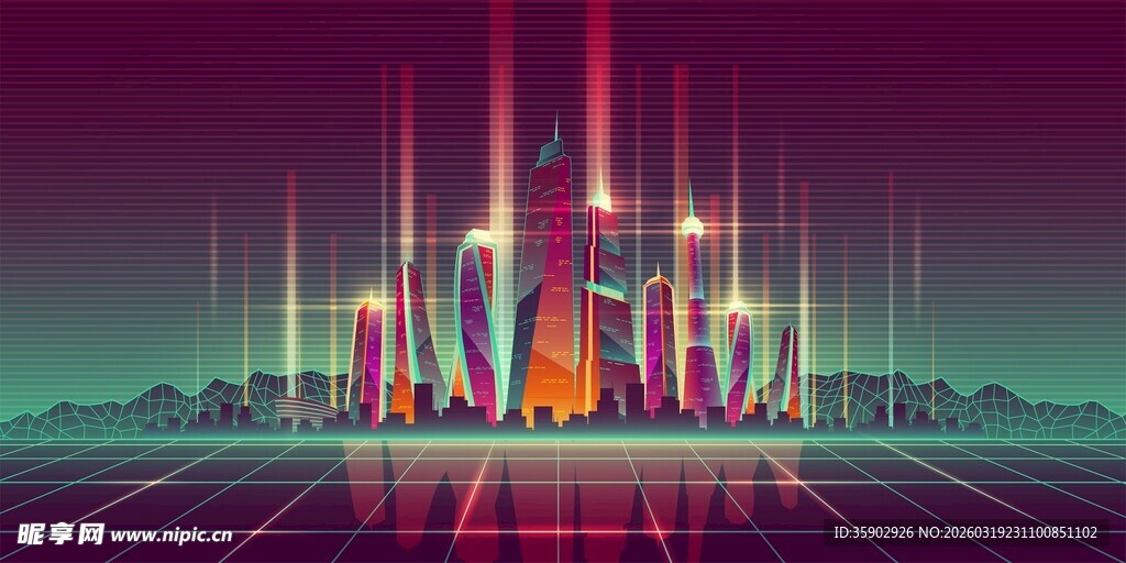 霓虹炫彩城市夜景