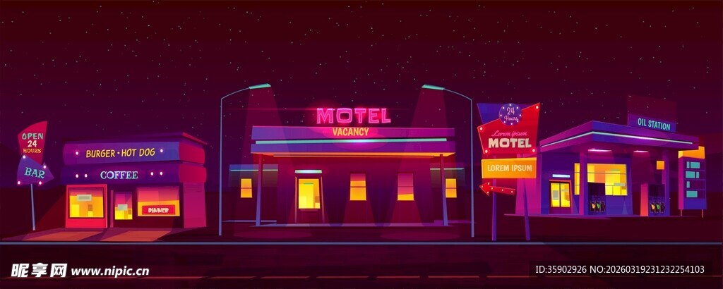 霓虹闪烁的街边店铺