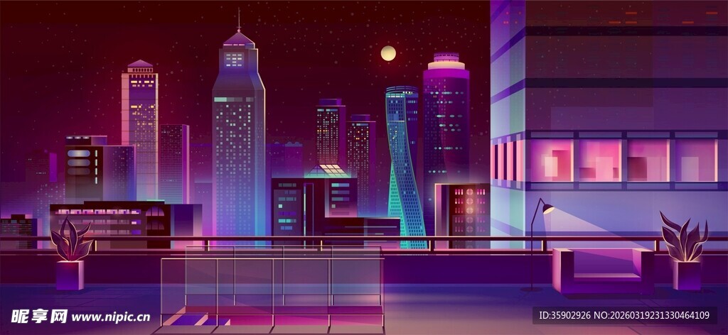 未来都市夜景幻想场景