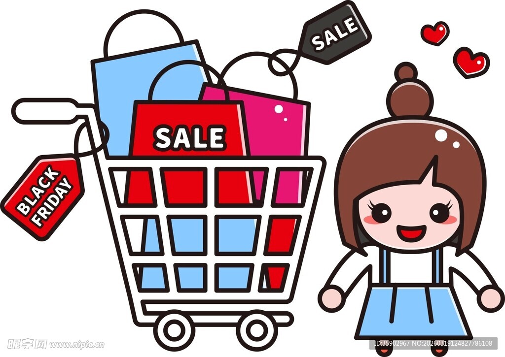 女孩与购物车的促销场景