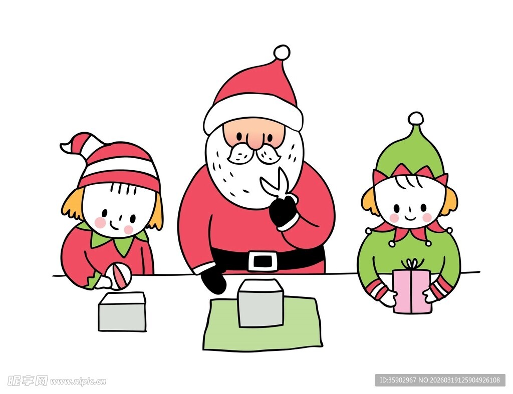 圣诞老人与小精灵准备礼物