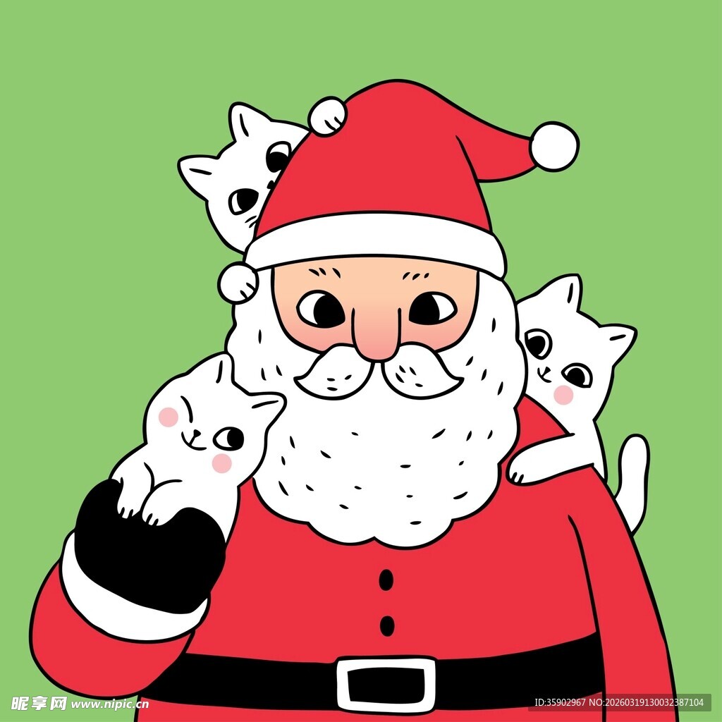 圣诞老人与可爱猫咪相伴