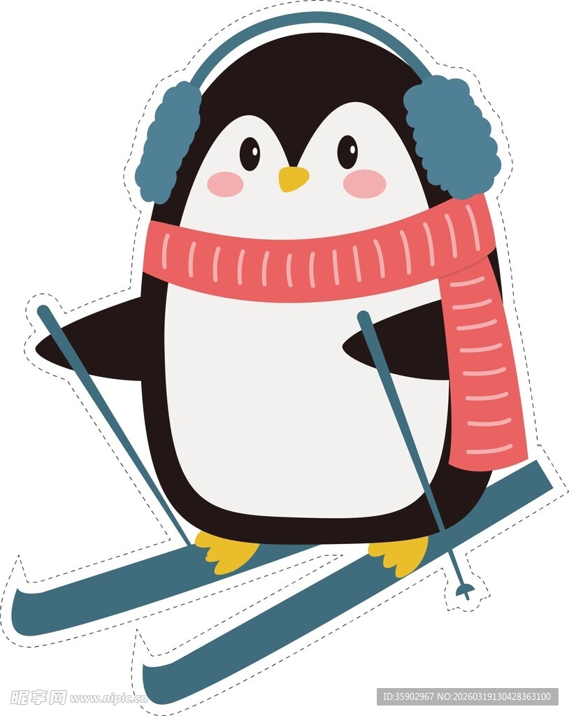 滑雪的可爱企鹅