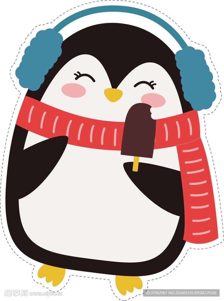 戴围巾耳机的可爱小企鹅